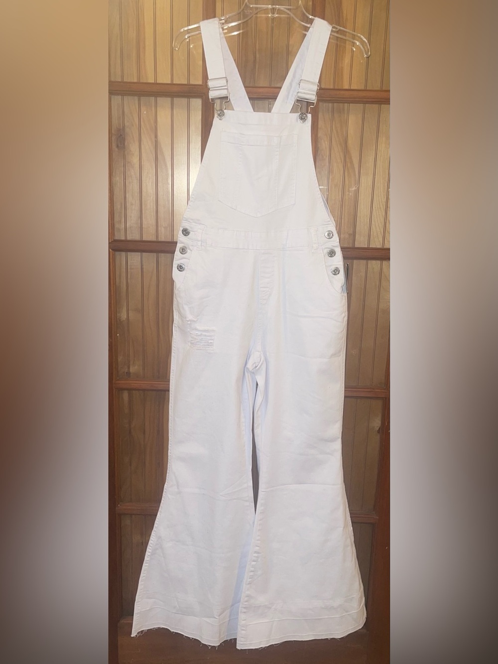 Ashley Stewart White Wide-Leg Denim Overalls